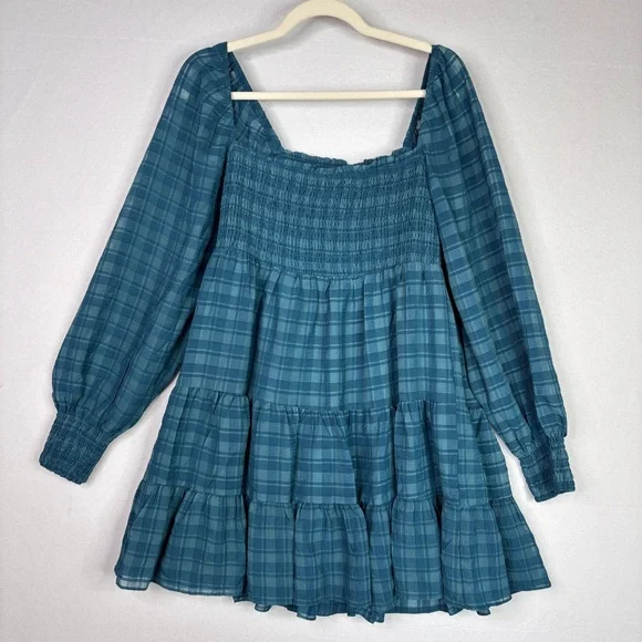 Urban Outfitters River‎ Smocked Long Sleeve Mini Dress Size Large - Picture 5 of 10